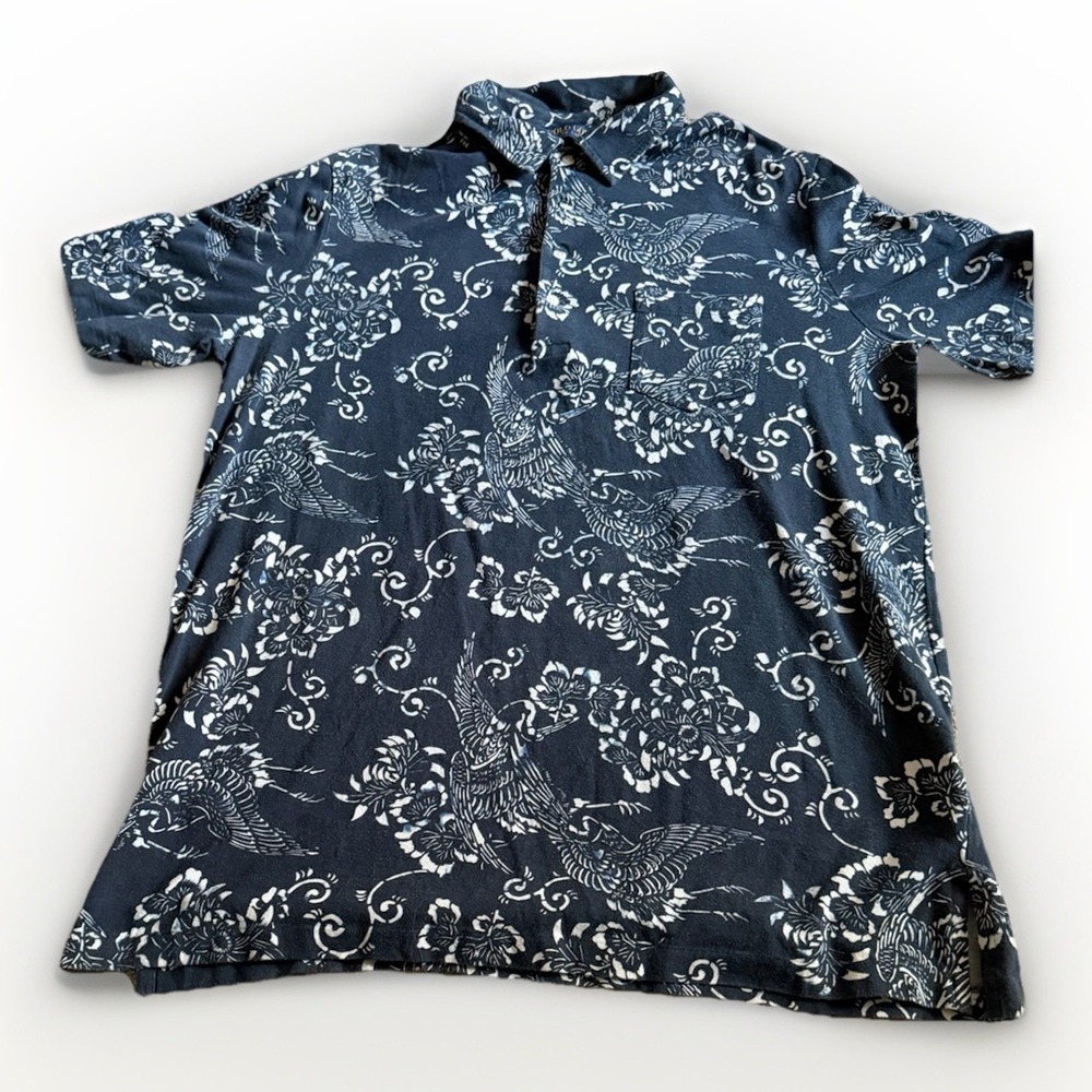 Polo Golf Ralph Lauren Crane Print Shirt‎ XL Blue Floral Resort Fit